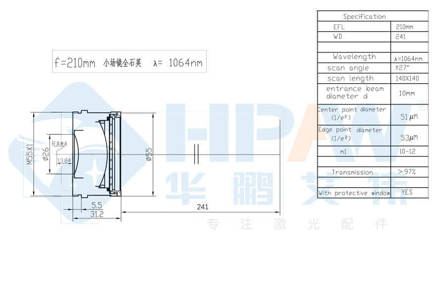 F210小全石英場(chǎng)鏡1064直徑55